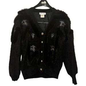 Vtg Angora Rabbit Hair Vango Black cardigan sweater jacket women’s small vintage